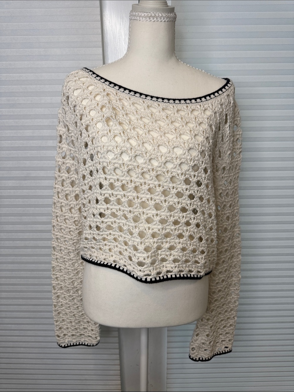 Cotton On Cream Zendaya Wide Neck Crochet Sweater 1380